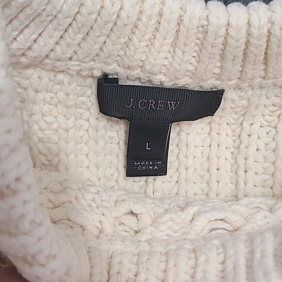 J. Crew Women's cream ivory cable knit sweater size L fringe winter casual prep - Picture 5 of 10